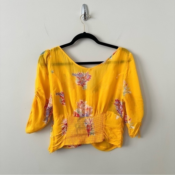 FREE People-Love To Love Blouse Golden Yellow & Florals (Size:Medium) - Picture 3 of 12
